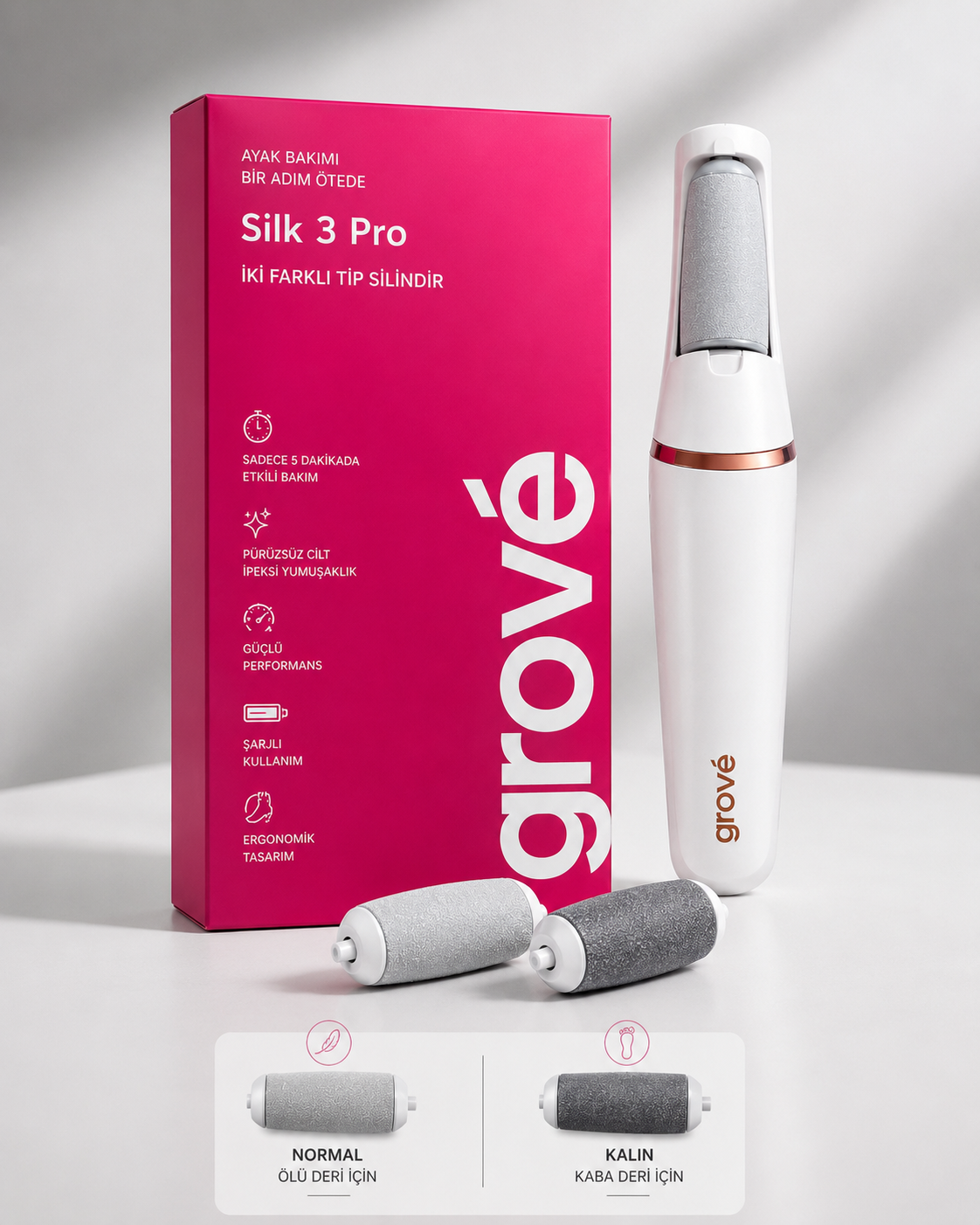 Grovê Silk 3 Pro - Şarjlı Ayak Törpüsü Pedikür ve Ayak Bakım Aleti