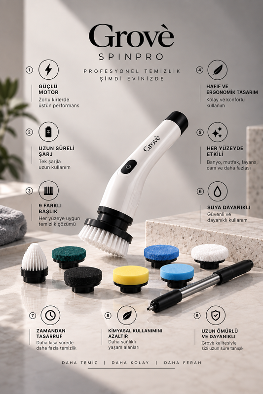 Grovê SpinPRO - Şarjlı Ve Elektrikli Temizlik Fırçası
